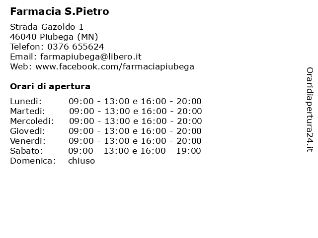 Farmacia S.Pietro a Piubega (MN): indirizzo e orari di apertura