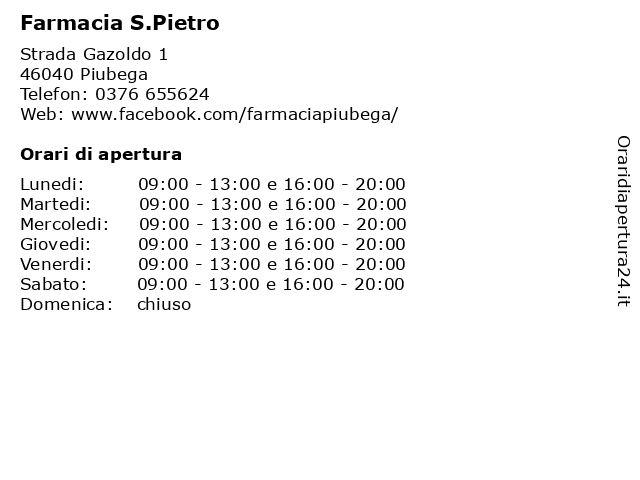 Farmacia S.Pietro a Piubega: indirizzo e orari di apertura