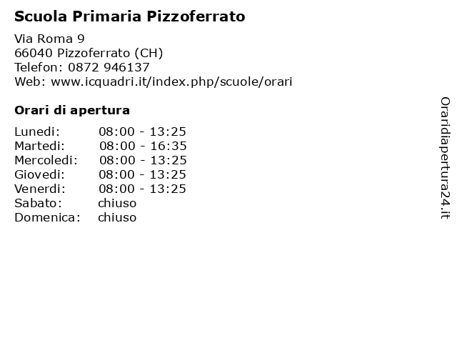 Scuola Primaria Pizzoferrato a Pizzoferrato (CH): indirizzo e orari di apertura