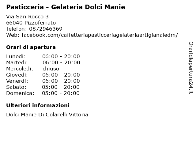Pasticceria - Gelateria Dolci Manie a Pizzoferrato: indirizzo e orari di apertura