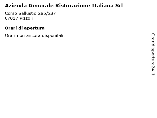 Azienda Generale Ristorazione Italiana Srl a Pizzoli: indirizzo e orari di apertura