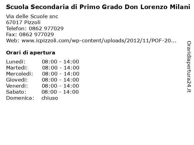 Scuola Secondaria di Primo Grado Don Lorenzo Milani a Pizzoli: indirizzo e orari di apertura