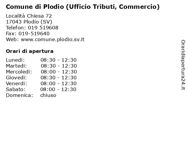 Comune di Plodio (Ufficio Tributi, Commercio) a Plodio (SV): indirizzo e orari di apertura