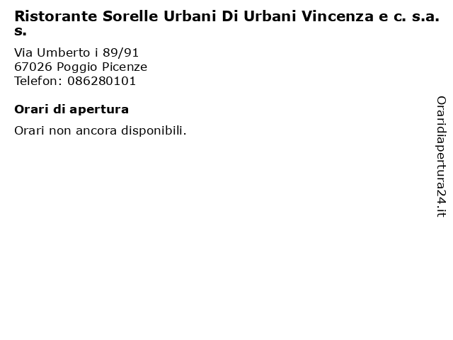 Ristorante Sorelle Urbani Di Urbani Vincenza e c. s.a.s. a Poggio Picenze: indirizzo e orari di apertura