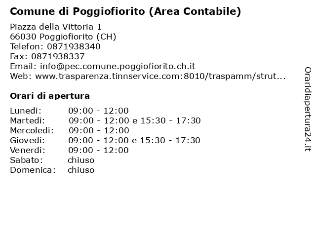 Comune di Poggiofiorito (Area Contabile) a Poggiofiorito (CH): indirizzo e orari di apertura