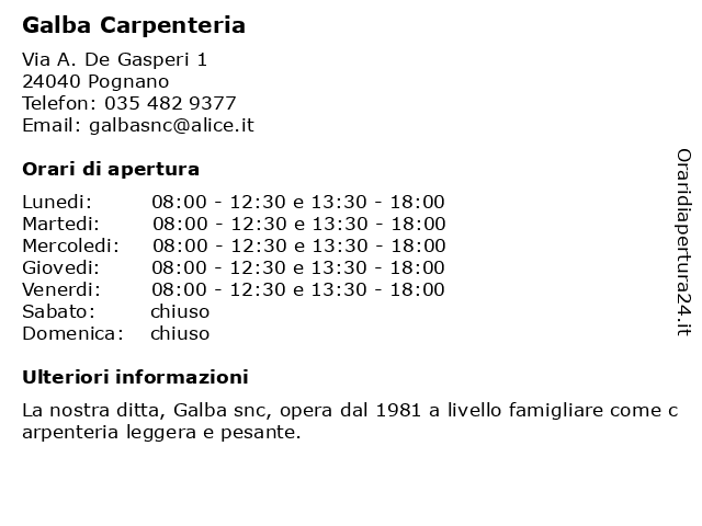 Galba Carpenteria a Pognano: indirizzo e orari di apertura