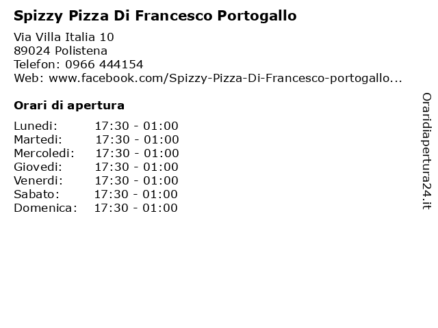 á… Orari Di Apertura Spizzy Pizza Di Francesco Portogallo Via Villa Italia