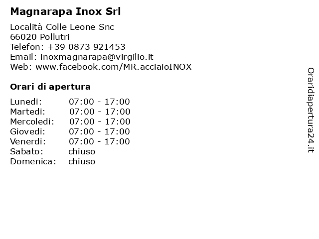 Magnarapa Inox Srl a Pollutri: indirizzo e orari di apertura
