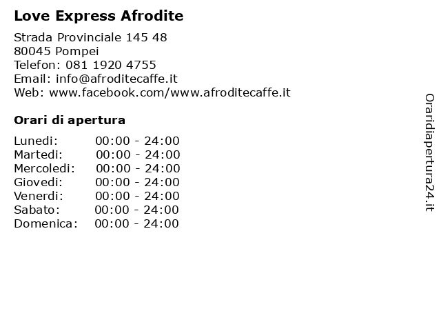 Love Express Afrodite a Pompei: indirizzo e orari di apertura
