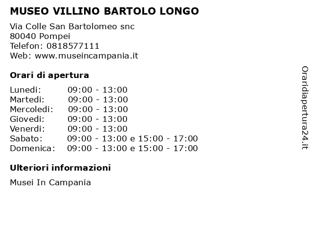 MUSEO VILLINO BARTOLO LONGO a Pompei: indirizzo e orari di apertura