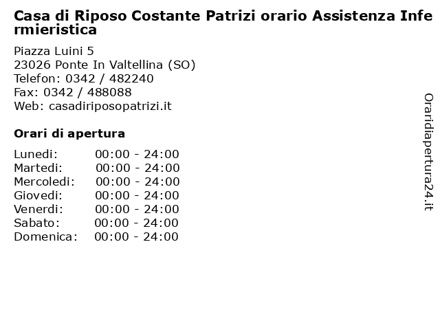 Casa di Riposo Costante Patrizi orario Assistenza Infermieristica a Ponte In Valtellina (SO): indirizzo e orari di apertura