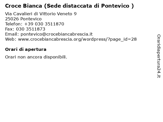 Croce Bianca (Sede distaccata di Pontevico ) a Pontevico: indirizzo e orari di apertura
