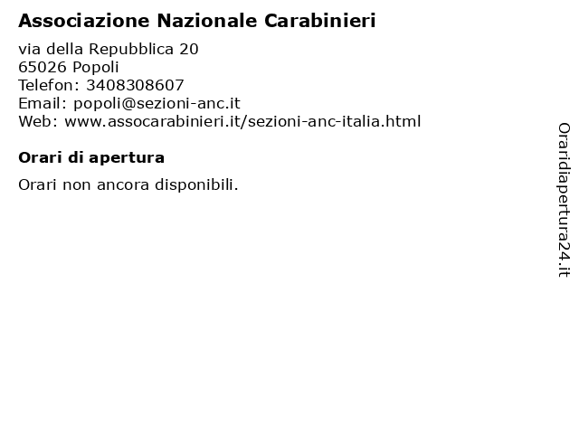 Associazione Nazionale Carabinieri a Popoli: indirizzo e orari di apertura