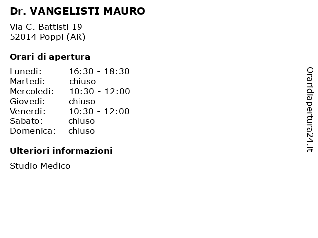 Dr. VANGELISTI MAURO a Poppi (AR): indirizzo e orari di apertura