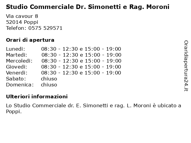 Studio Commerciale Dr. Simonetti e Rag. Moroni a Poppi: indirizzo e orari di apertura