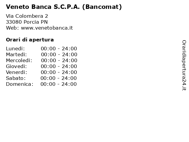 Veneto Banca S.C.P.A. (Bancomat) a Porcia PN: indirizzo e orari di apertura