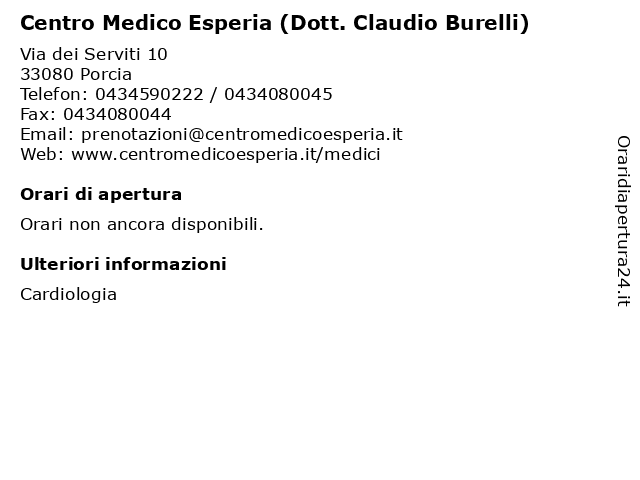 Centro Medico Esperia (Dott. Claudio Burelli) a Porcia: indirizzo e orari di apertura