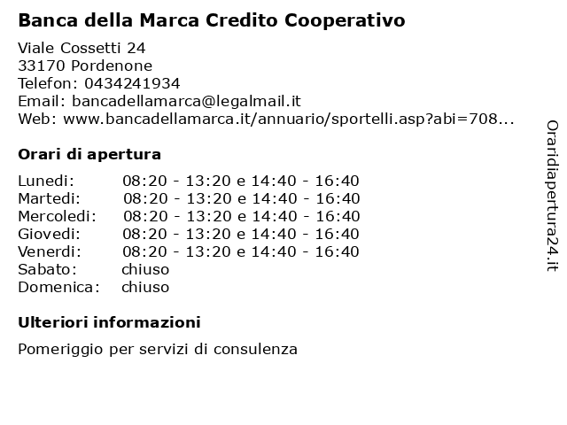 á… Orari Di Apertura Banca Della Marca Viale Cossetti