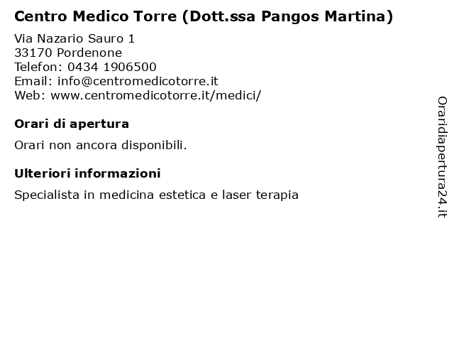 Centro Medico Torre (Dott.ssa Pangos Martina) a Pordenone: indirizzo e orari di apertura