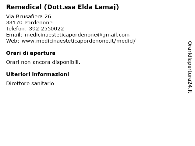 Remedical (Dott.ssa Elda Lamaj) a Pordenone: indirizzo e orari di apertura