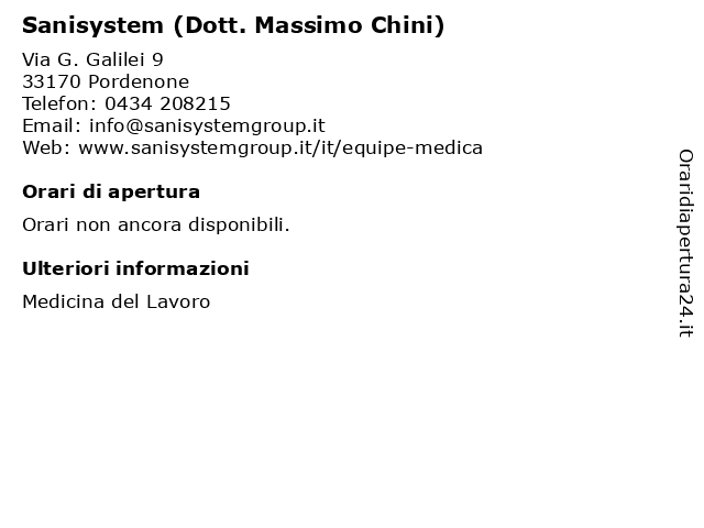 Sanisystem (Dott. Massimo Chini) a Pordenone: indirizzo e orari di apertura
