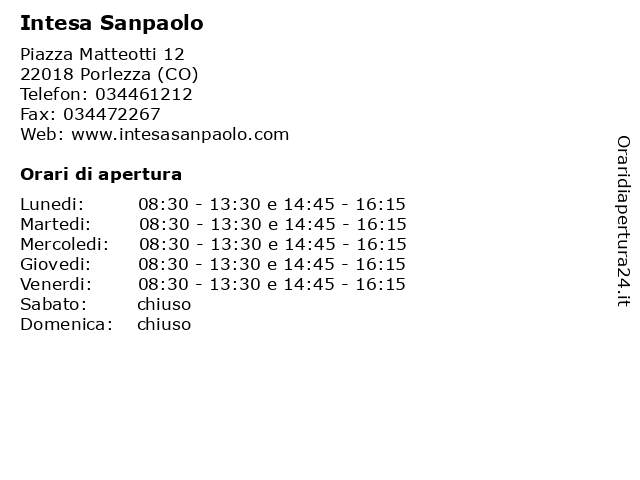Intesa Sanpaolo a Porlezza (CO): indirizzo e orari di apertura