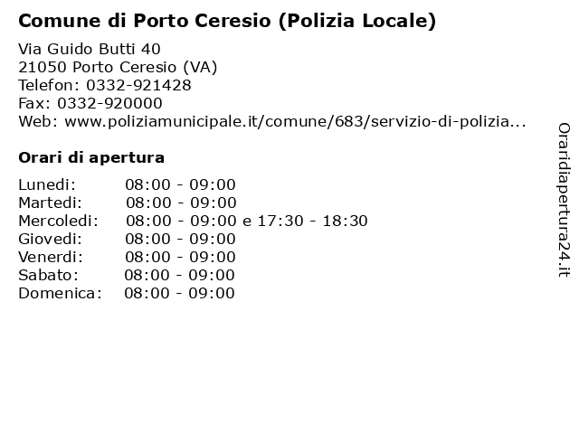 Comune di Porto Ceresio (Polizia Locale) a Porto Ceresio (VA): indirizzo e orari di apertura