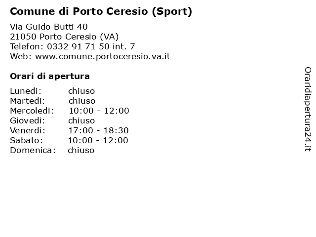 Comune di Porto Ceresio (Sport) a Porto Ceresio (VA): indirizzo e orari di apertura
