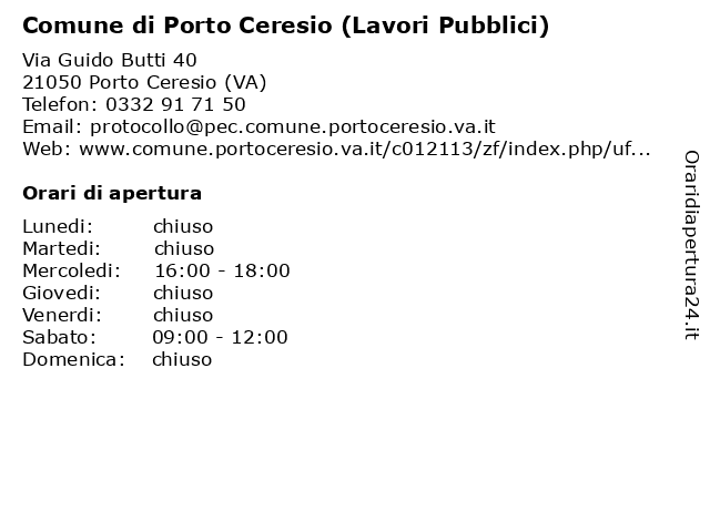 Comune di Porto Ceresio (Ufficio Tecnico) a Porto Ceresio (VA): indirizzo e orari di apertura