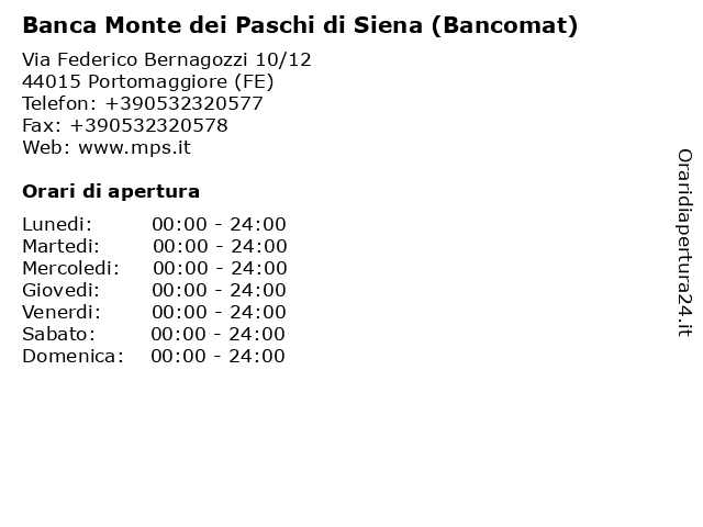 Banca Monte dei Paschi di Siena (Bancomat) a Portomaggiore (FE): indirizzo e orari di apertura
