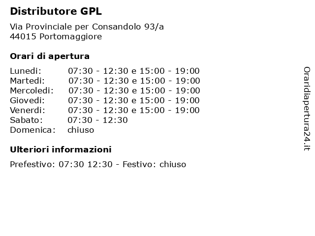 Distributore GPL a Portomaggiore: indirizzo e orari di apertura