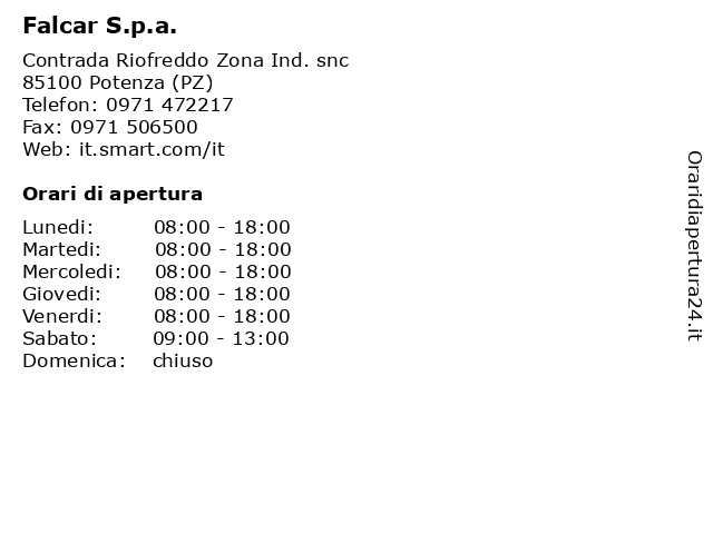 Falcar S.p.a. a Potenza (PZ): indirizzo e orari di apertura