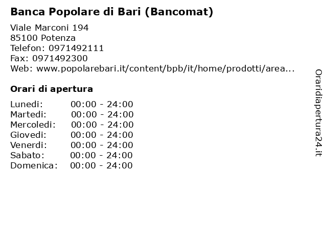 ᐅ Orari di apertura „Banca Popolare di Bari (Bancomat ...