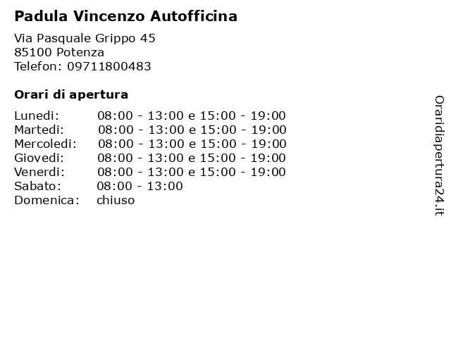 Padula Vincenzo Autofficina a Potenza: indirizzo e orari di apertura