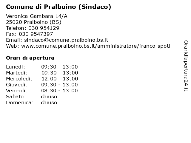 Comune di Pralboino (Sindaco) a Pralboino (BS): indirizzo e orari di apertura