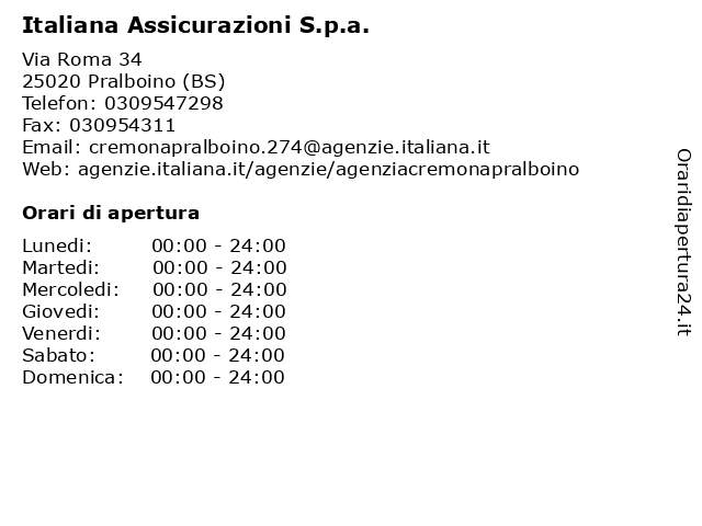 Italiana Assicurazioni S.p.a. a Pralboino (BS): indirizzo e orari di apertura