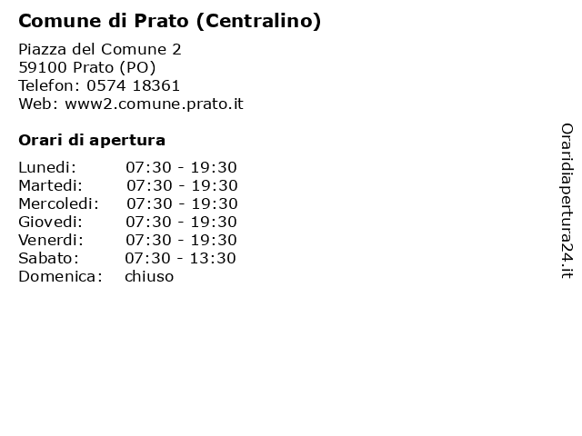 Comune di Prato (Centralino) a Prato (PO): indirizzo e orari di apertura