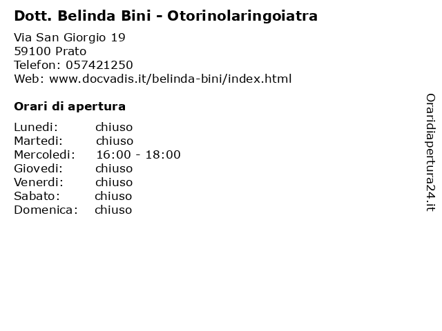 Dott. Belinda Bini - Otorinolaringoiatra a Prato: indirizzo e orari di apertura
