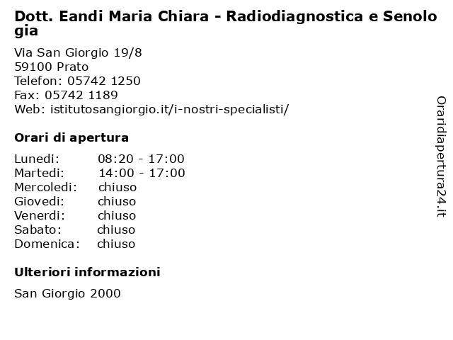 Dott. Eandi Maria Chiara - Radiodiagnostica e Senologia a Prato: indirizzo e orari di apertura