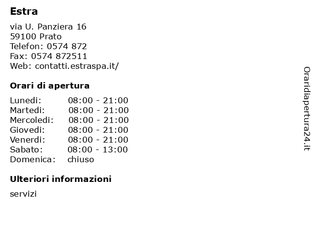Estra a Prato: indirizzo e orari di apertura