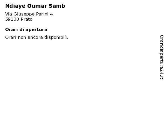 Ndiaye Oumar Samb a Prato: indirizzo e orari di apertura
