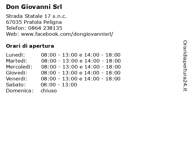 Don Giovanni Srl a Pratola Peligna: indirizzo e orari di apertura
