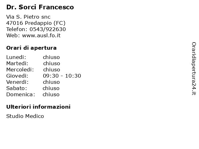 Dr. Sorci Francesco a Predappio (FC): indirizzo e orari di apertura