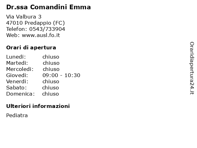 Dr.ssa Comandini Emma a Predappio (FC): indirizzo e orari di apertura