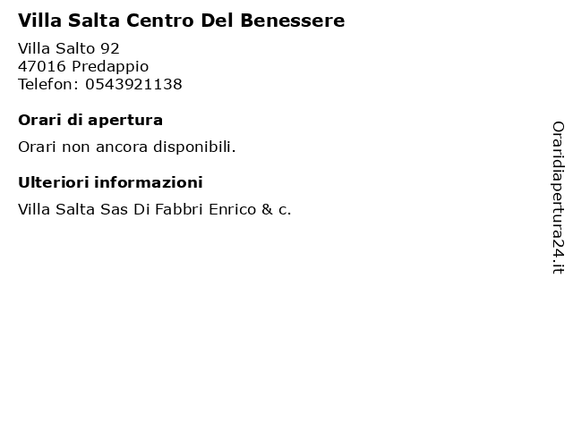 Villa Salta Centro Del Benessere a Predappio: indirizzo e orari di apertura