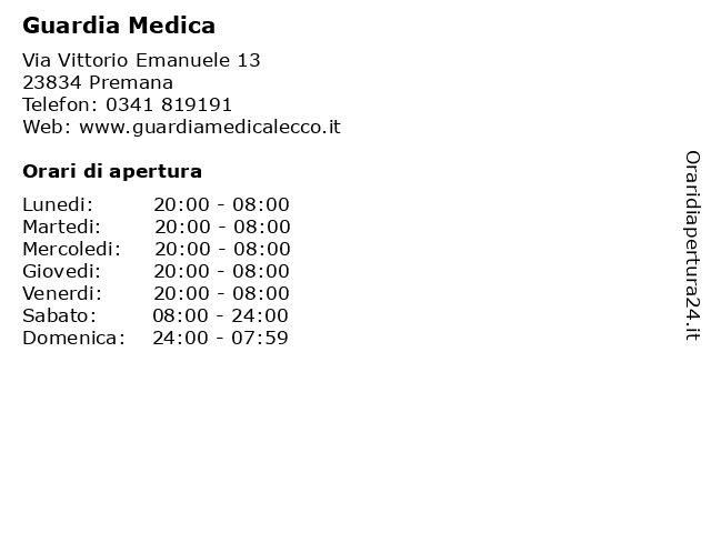Guardia Medica a Premana: indirizzo e orari di apertura