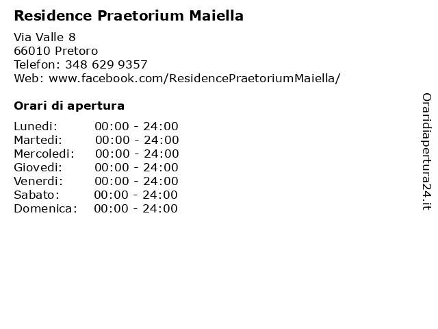 Residence Praetorium Maiella a Pretoro: indirizzo e orari di apertura