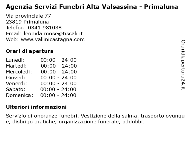 Agenzia Servizi Funebri Alta Valsassina - Primaluna a Primaluna: indirizzo e orari di apertura