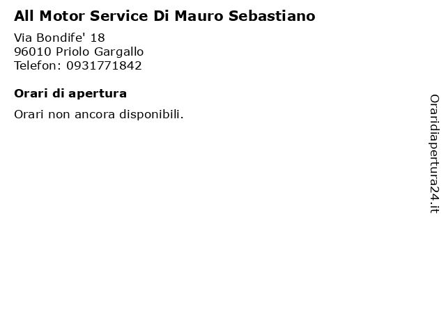 All Motor Service Di Mauro Sebastiano a Priolo Gargallo: indirizzo e orari di apertura