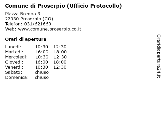 Comune di Proserpio (Ufficio Protocollo) a Proserpio (CO): indirizzo e orari di apertura